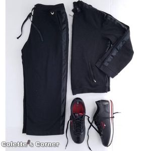 NY&Co Black & Satin Lounge Bomber Jacket Pants Set